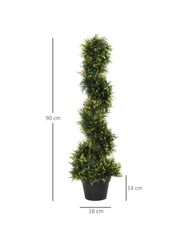 Outsunny Set Of 2 Artificial Tree 90cm/3FT Artificial Spiral Topiary Trees w/ Pot Fake Greenery Plant Home Office Garden Décor G