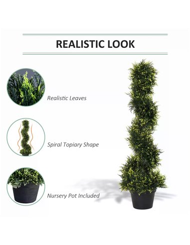 Outsunny Set Of 2 Artificial Tree 90cm/3FT Artificial Spiral Topiary Trees w/ Pot Fake Greenery Plant Home Office Garden Décor G