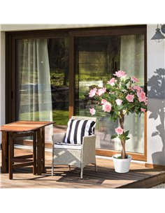 Outsunny Artificial Rose Tree: 90cm Fake Plant with 21 Flowers, Pink & Green Indoor/Outdoor Home Office Decor 844-340 2