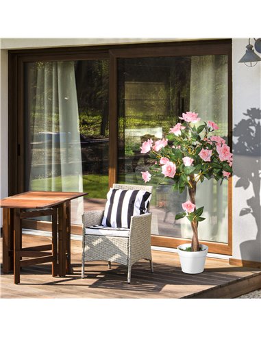 Outsunny Artificial Rose Tree: 90cm Fake Plant with 21 Flowers, Pink & Green Indoor/Outdoor Home Office Decor 844-340