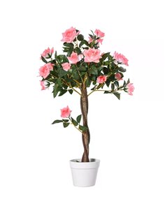 Outsunny Artificial Rose Tree: 90cm Fake Plant with 21 Flowers, Pink & Green Indoor/Outdoor Home Office Decor 844-340