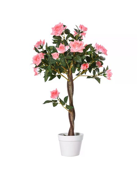 Outsunny Artificial Rose Tree: 90cm Fake Plant with 21 Flowers, Pink & Green Indoor/Outdoor Home Office Decor 844-340 - pic 97230 | FastDaddyshop