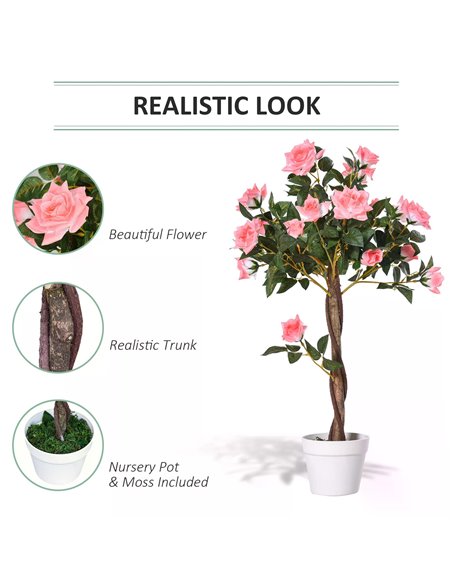 Outsunny Artificial Rose Tree: 90cm Fake Plant with 21 Flowers, Pink & Green Indoor/Outdoor Home Office Decor 844-340 - pic 97232 | FastDaddyshop