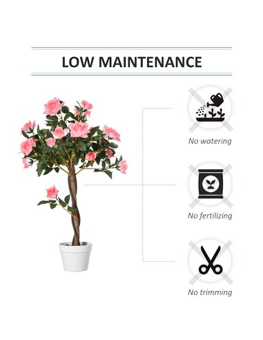 Outsunny Artificial Rose Tree: 90cm Fake Plant with 21 Flowers, Pink & Green Indoor/Outdoor Home Office Decor 844-340