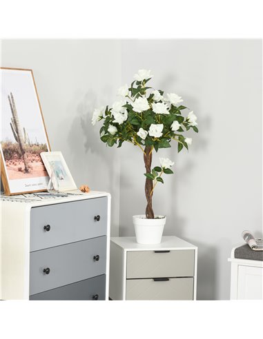 Outsunny 90cm/3FT Artificial Rose Tree Fake Decorative Plant w/ 21 Flowers Pot Indoor Outdoor Faux Decoration Home Office Décor 