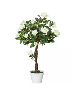 Outsunny 90cm/3FT Artificial Rose Tree Fake Decorative Plant w/ 21 Flowers Pot Indoor Outdoor Faux Decoration Home Office Décor