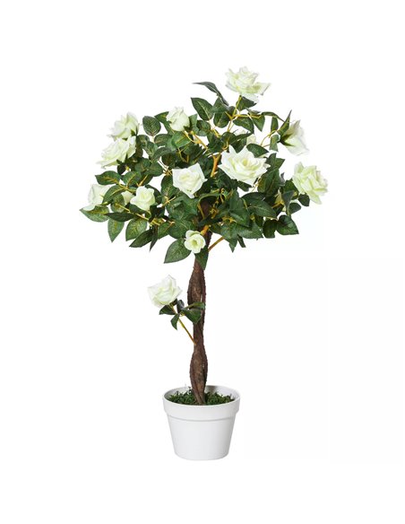 Outsunny 90cm/3FT Artificial Rose Tree Fake Decorative Plant w/ 21 Flowers Pot Indoor Outdoor Faux Decoration Home Office Décor - pic 97239 | FastDaddyshop