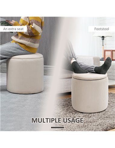 HOMCOM Modern Storage Ottoman with Removable Lid, Fabric Storage Stool, Foot Stool, Dressing Table Stool, Set of 2, White