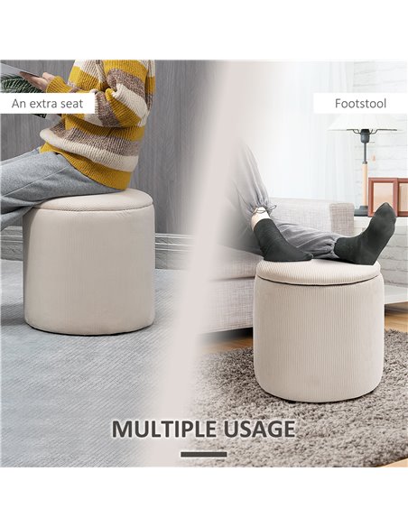 HOMCOM Modern Storage Ottoman with Removable Lid, Fabric Storage Stool, Foot Stool, Dressing Table Stool, Set of 2, White - pic 9724 | FastDaddyshop