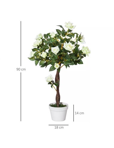 Outsunny 90cm/3FT Artificial Rose Tree Fake Decorative Plant w/ 21 Flowers Pot Indoor Outdoor Faux Decoration Home Office Décor 