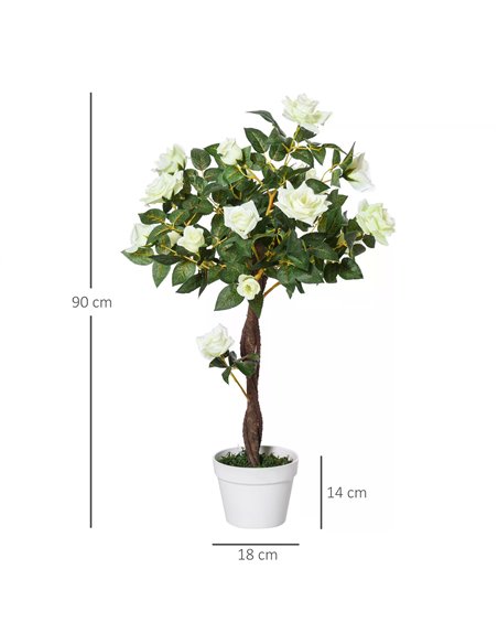 Outsunny 90cm/3FT Artificial Rose Tree Fake Decorative Plant w/ 21 Flowers Pot Indoor Outdoor Faux Decoration Home Office Décor  - pic 97240 | FastDaddyshop