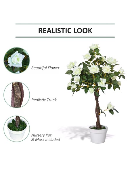 Outsunny 90cm/3FT Artificial Rose Tree Fake Decorative Plant w/ 21 Flowers Pot Indoor Outdoor Faux Decoration Home Office Décor  - pic 97241 | FastDaddyshop
