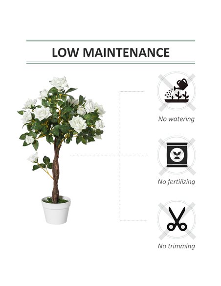 Outsunny 90cm/3FT Artificial Rose Tree Fake Decorative Plant w/ 21 Flowers Pot Indoor Outdoor Faux Decoration Home Office Décor  - pic 97242 | FastDaddyshop