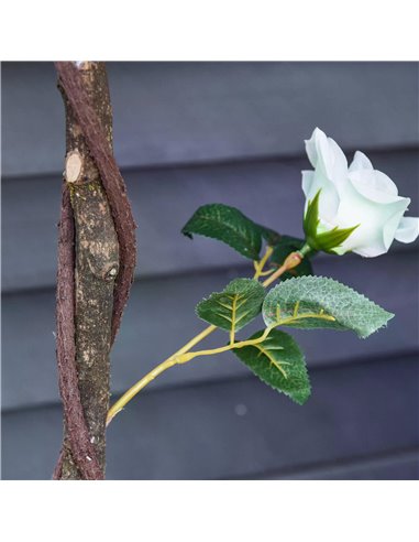 Outsunny 90cm/3FT Artificial Rose Tree Fake Decorative Plant w/ 21 Flowers Pot Indoor Outdoor Faux Decoration Home Office Décor 