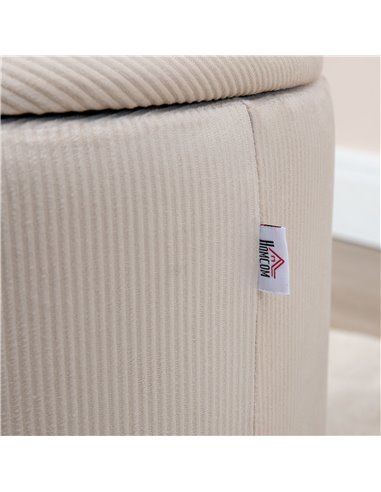 HOMCOM Modern Storage Ottoman with Removable Lid, Fabric Storage Stool, Foot Stool, Dressing Table Stool, Set of 2, White
