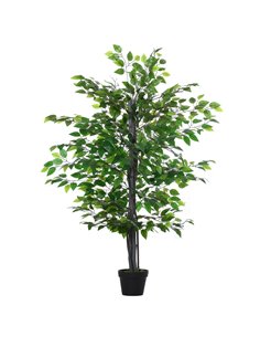 Outsunny 145cm Artificial Tree Banyan Plant Faux Decorative Tree W/ Cement Pot Vibrant Greenery Shrubbery Indoor Outdoor Accesso