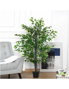 Outsunny 145cm Artificial Tree Banyan Plant Faux Decorative Tree W/ Cement Pot Vibrant Greenery Shrubbery Indoor Outdoor Accesso 2