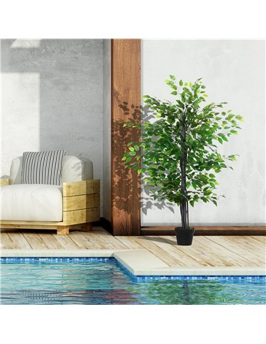 Outsunny 145cm Artificial Tree Banyan Plant Faux Decorative Tree W/ Cement Pot Vibrant Greenery Shrubbery Indoor Outdoor Accesso