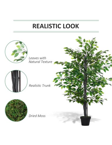 Outsunny 145cm Artificial Tree Banyan Plant Faux Decorative Tree W/ Cement Pot Vibrant Greenery Shrubbery Indoor Outdoor Accesso