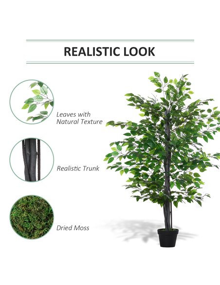Outsunny 145cm Artificial Tree Banyan Plant Faux Decorative Tree W/ Cement Pot Vibrant Greenery Shrubbery Indoor Outdoor Accesso - pic 97260 | FastDaddyshop