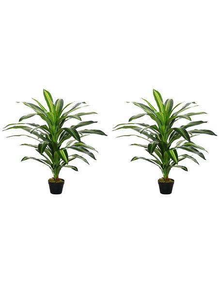 Outsunny Set of 2 Artificial Dracaena Trees, 110cm/3.6FT Tall Decorative Plants with 40 Leaves & Nursery Pot, Fake Tropical Tree - pic 97274 | FastDaddyshop