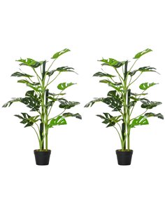 Outsunny 100cm/3.3FT Artificial Monstera Tree, Decorative Cheese Plant 21 Leaves w/ Nursery Pot, Fake Tropical Palm Tree, Set of