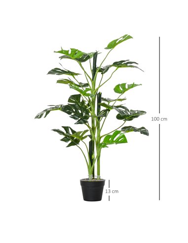 Outsunny 100cm/3.3FT Artificial Monstera Tree, Decorative Cheese Plant 21 Leaves w/ Nursery Pot, Fake Tropical Palm Tree, Set of