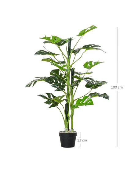 Outsunny 100cm/3.3FT Artificial Monstera Tree, Decorative Cheese Plant 21 Leaves w/ Nursery Pot, Fake Tropical Palm Tree, Set of - pic 97285 | FastDaddyshop