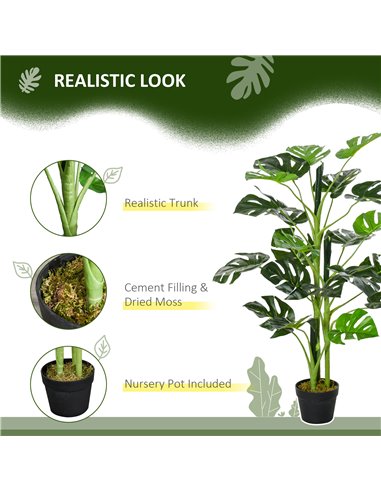 Outsunny 100cm/3.3FT Artificial Monstera Tree, Decorative Cheese Plant 21 Leaves w/ Nursery Pot, Fake Tropical Palm Tree, Set of