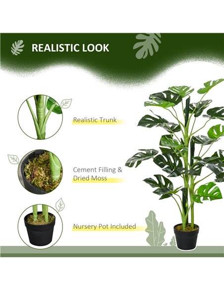 Outsunny 100cm/3.3FT Artificial Monstera Tree, Decorative Cheese Plant 21 Leaves w/ Nursery Pot, Fake Tropical Palm Tree, Set of - pic 97286 | FastDaddyshop
