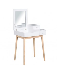 Homcom MDF, Pine Dressing Table with Flip-up Mirror, Multi-purpose 2 Drawers, White