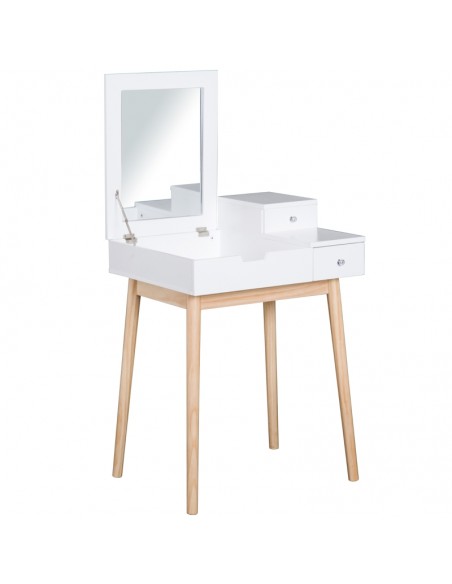 Homcom MDF, Pine Dressing Table with Flip-up Mirror, Multi-purpose 2 Drawers, White - pic 9729 | FastDaddyshop