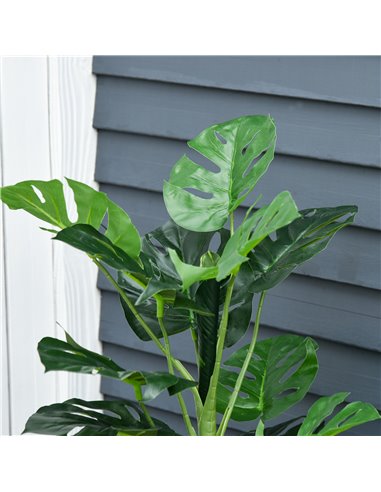 Outsunny 100cm/3.3FT Artificial Monstera Tree, Decorative Cheese Plant 21 Leaves w/ Nursery Pot, Fake Tropical Palm Tree, Set of