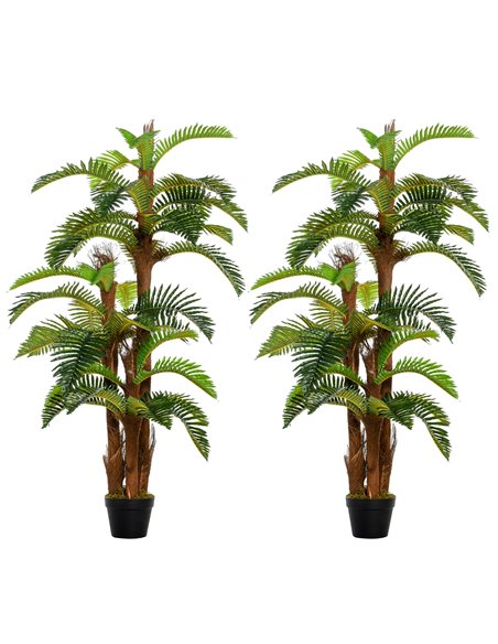Outsunny Set of 2 Artificial Plant Tropical Palm in Pot, Fake Plants for Home Indoor Outdoor Decor, 150cm, Green 844-P043 - pic 97301 | FastDaddyshop
