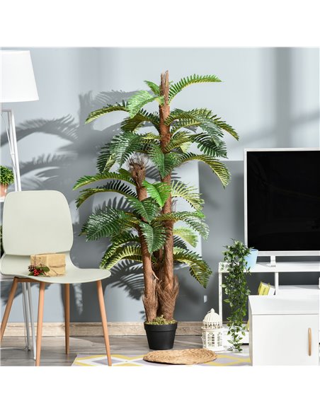 Outsunny Set of 2 Artificial Plant Tropical Palm in Pot, Fake Plants for Home Indoor Outdoor Decor, 150cm, Green 844-P043 - pic 97307 | FastDaddyshop