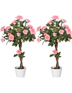 Outsunny Set of 2 Artificial Plants Pink Rose Floral in Pot, Fake Plants for Home Indoor Outdoor Decor, 90cm 844-P045