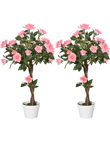 Outsunny Set of 2 Artificial Plants Pink Rose Floral in Pot, Fake Plants for Home Indoor Outdoor Decor, 90cm 844-P045 - pic 97310 | FastDaddyshop