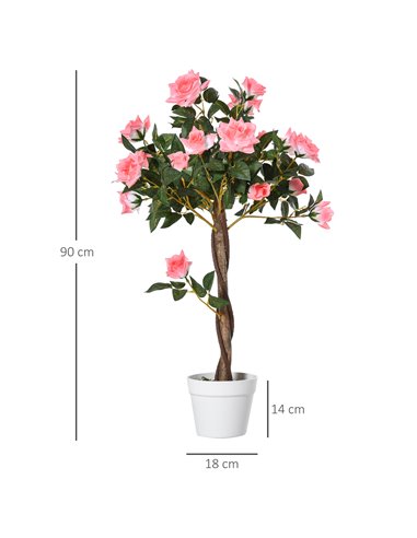 Outsunny Set of 2 Artificial Plants Pink Rose Floral in Pot, Fake Plants for Home Indoor Outdoor Decor, 90cm 844-P045