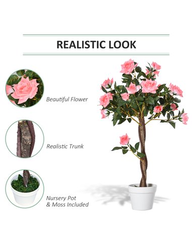 Outsunny Set of 2 Artificial Plants Pink Rose Floral in Pot, Fake Plants for Home Indoor Outdoor Decor, 90cm 844-P045