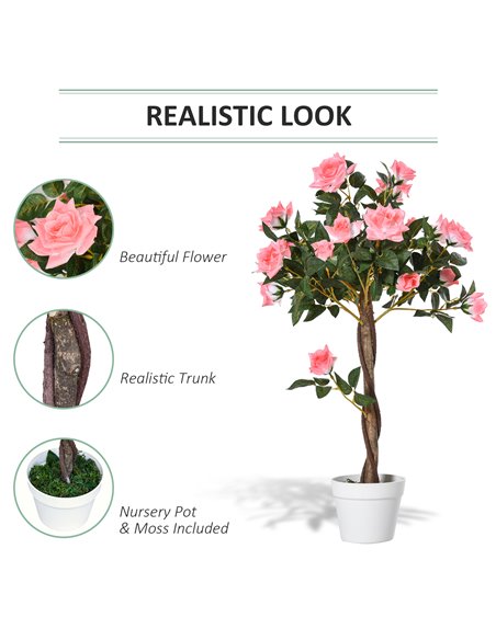 Outsunny Set of 2 Artificial Plants Pink Rose Floral in Pot, Fake Plants for Home Indoor Outdoor Decor, 90cm 844-P045 - pic 97314 | FastDaddyshop