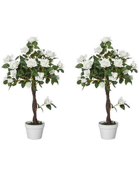 Outsunny Set of 2 Artificial Plants White Rose Floral in Pot, Fake Plants for Home Indoor Outdoor Decor, 90cm 844-P046 - pic 97319 | FastDaddyshop