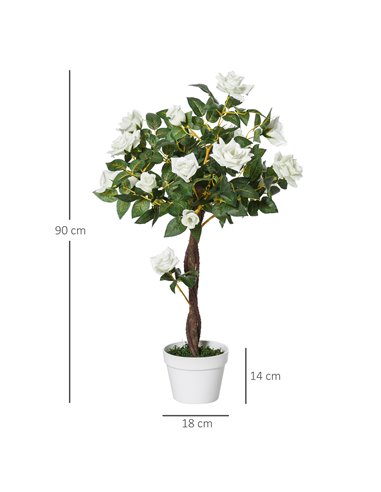 Outsunny Set of 2 Artificial Plants White Rose Floral in Pot, Fake Plants for Home Indoor Outdoor Decor, 90cm 844-P046