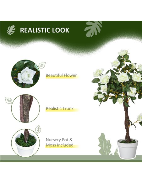 Outsunny Set of 2 Artificial Plants White Rose Floral in Pot, Fake Plants for Home Indoor Outdoor Decor, 90cm 844-P046 - pic 97322 | FastDaddyshop