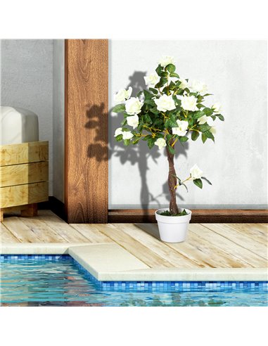 Outsunny Set of 2 Artificial Plants White Rose Floral in Pot, Fake Plants for Home Indoor Outdoor Decor, 90cm 844-P046