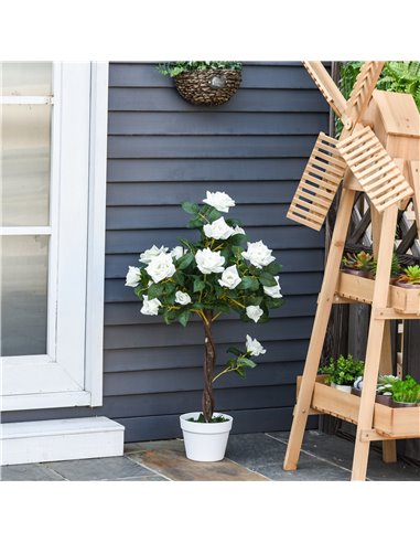 Outsunny Set of 2 Artificial Plants White Rose Floral in Pot, Fake Plants for Home Indoor Outdoor Decor, 90cm 844-P046