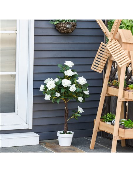 Outsunny Set of 2 Artificial Plants White Rose Floral in Pot, Fake Plants for Home Indoor Outdoor Decor, 90cm 844-P046 - pic 97325 | FastDaddyshop