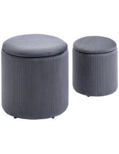 Homcom Modern Storage Ottoman with Removable Lid, Dressing Table Stool, Set of 2, Grey