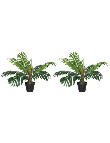Outsunny 2 Pack 60cm Artificial Palm Tree Decorative Plant with Nursery Pot, Fake Tropical Tree for Indoor Outdoor Décor 844-P06 - pic 97346 | FastDaddyshop