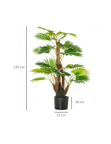 HOMCOM Artificial Palm Tree: 135cm Tropical Faux Plant in Nursery Pot for Indoor & Outdoor Decor, Evergreen 830-445