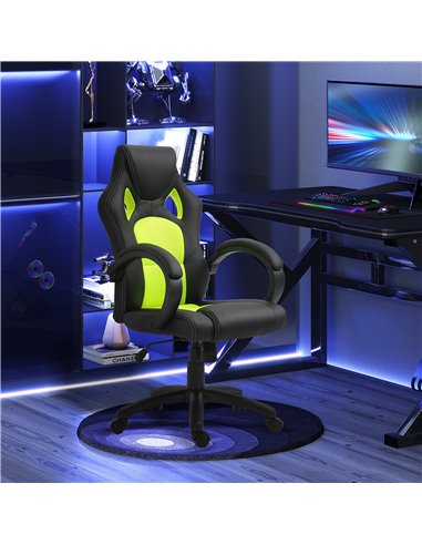 HOMCOM High-Back Gaming Chair Swivel Home Office Computer Racing Gamer Desk Chair Faux Leather with Wheels, Black Green